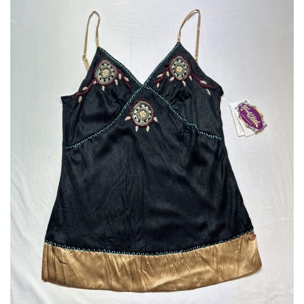 Y2k Hale Bob Beaded Boho Embroidered Silk Spaghetti Top Adjustable Strap SzM